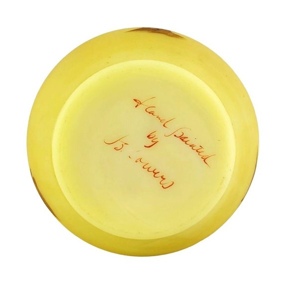 Fenton Art Glass Burmese Ruffled Handled Basket Trees Birds Artist Signed VTG - Picture 8 of 9